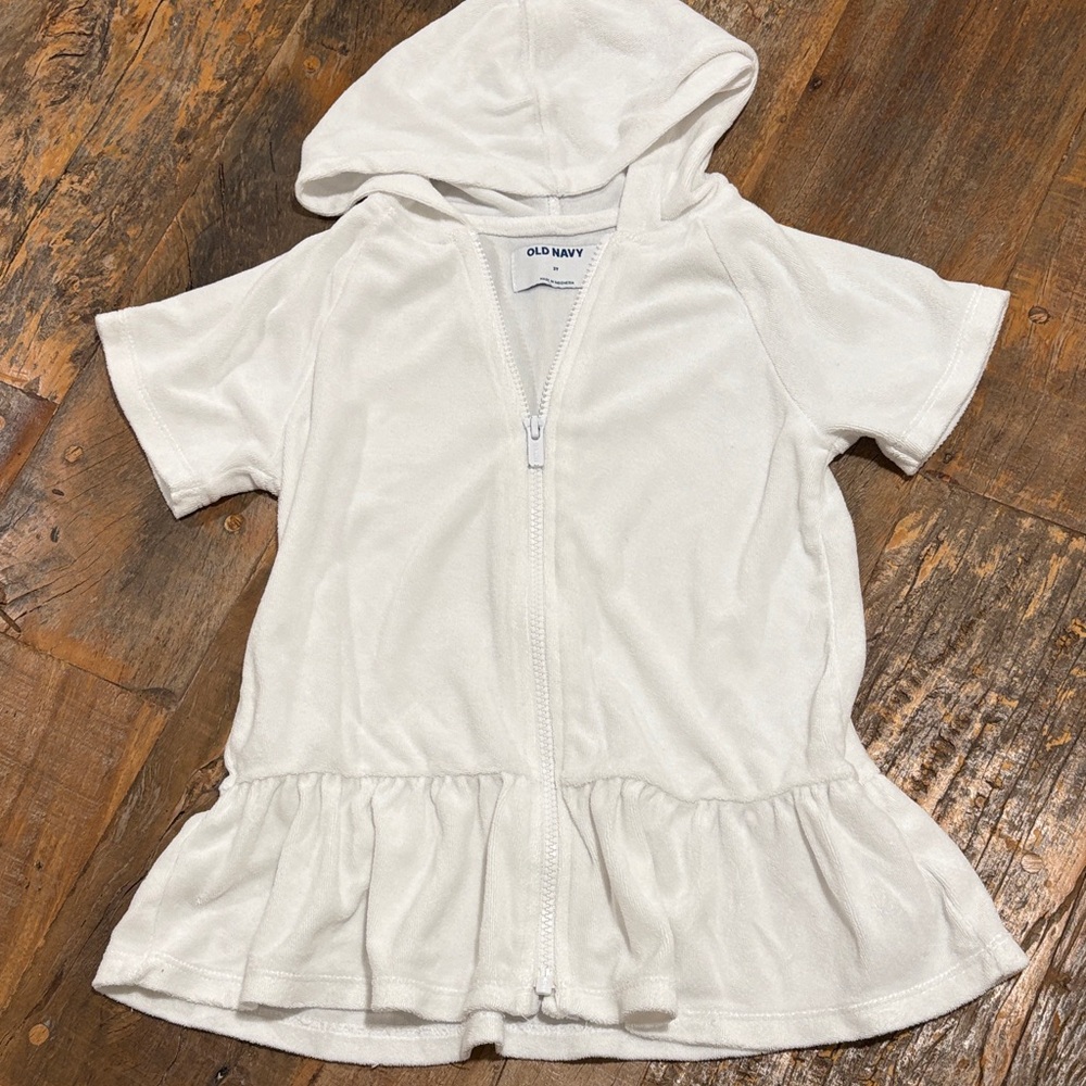 Old Navy White Hooded Zip-Up Swim Coverup